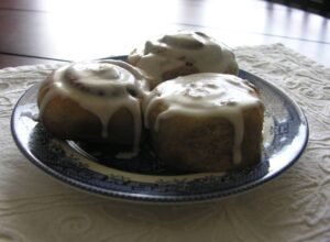 Cinnamon Rolls on Blue Plate