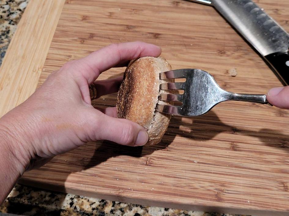 English Muffins separating with Fork