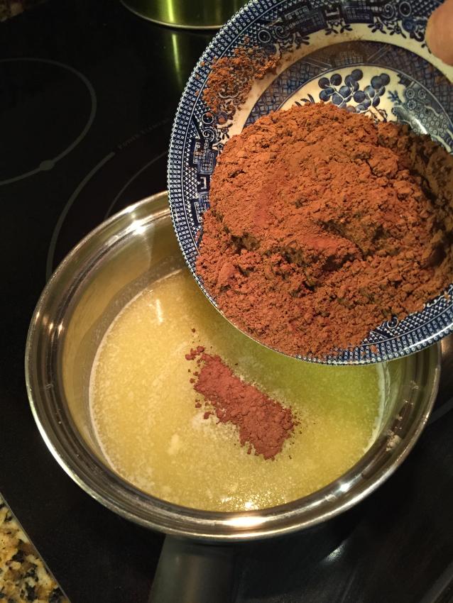 Adding Cocoa to Melted Fats Mixture